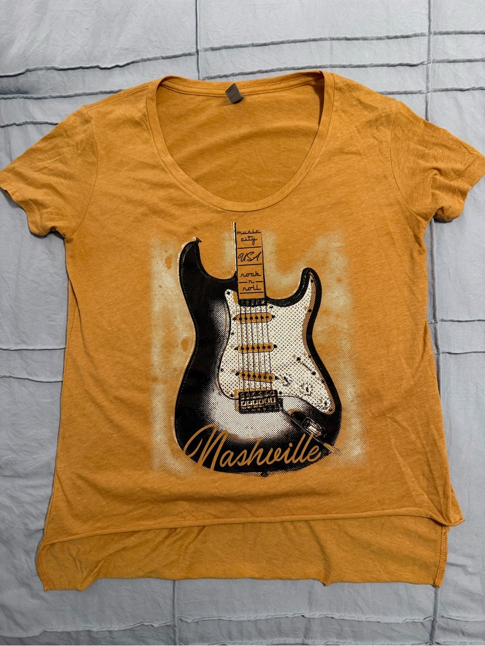 Next Level Apparel Mustard Yellow Nashville Guitar Short Sleeve Tee
